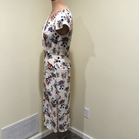 Nordstrom Row A Midi Dress Size Medium Cream Floral Print Flutter Sleeve - Picture 5 of 11